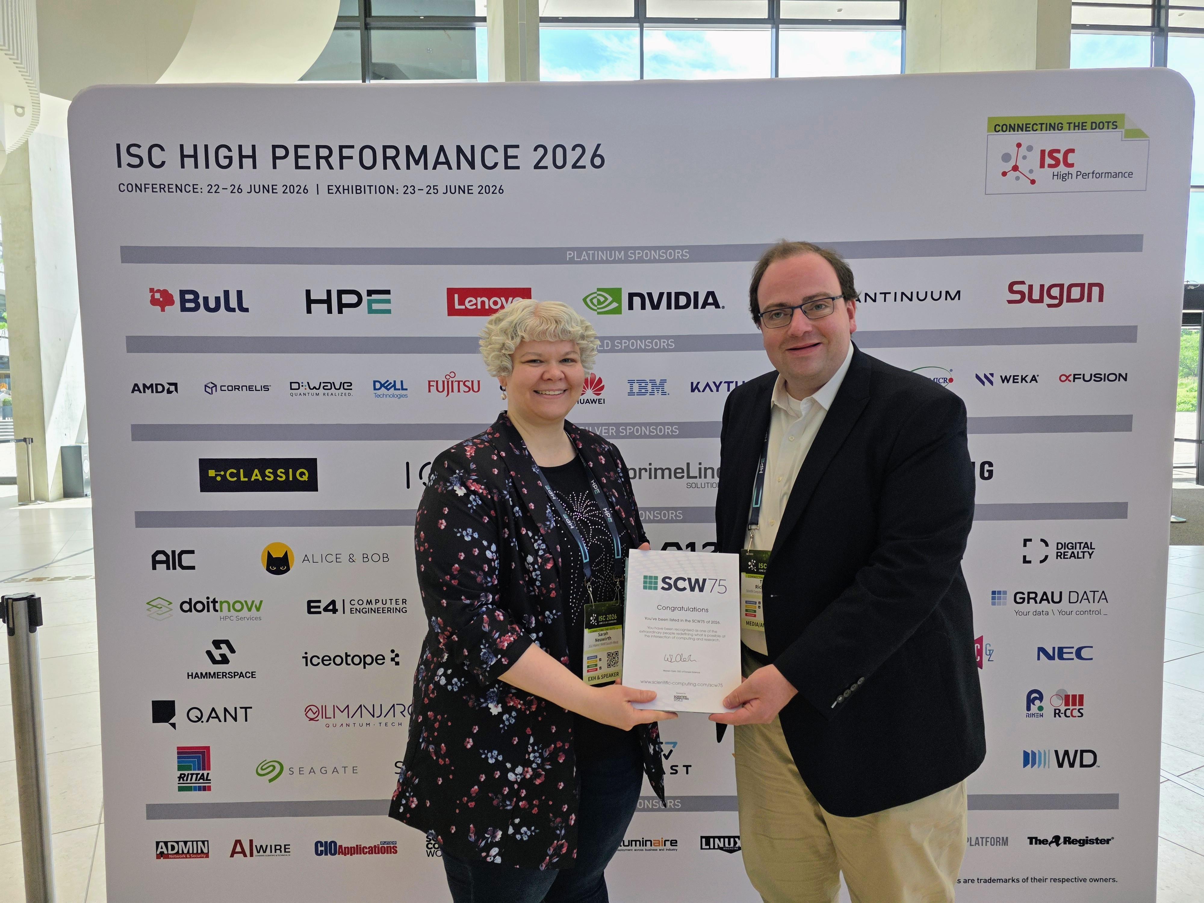 SCW75 Certificate of Recognition presentation at ISC High Performance 2026
